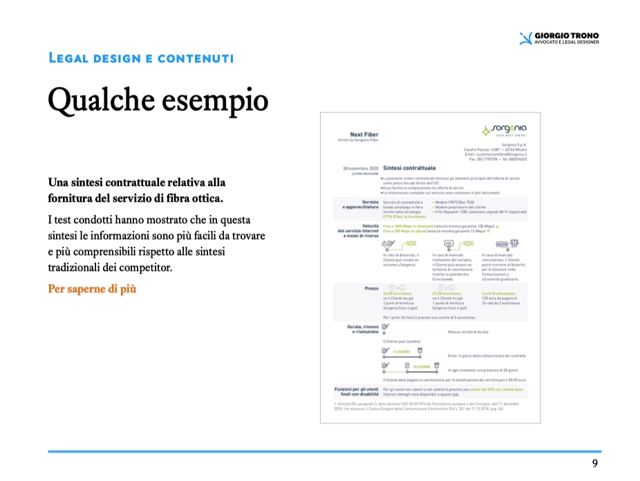 Esempio di un contratto per la fibra ottica estratto dalla guida sul legal design